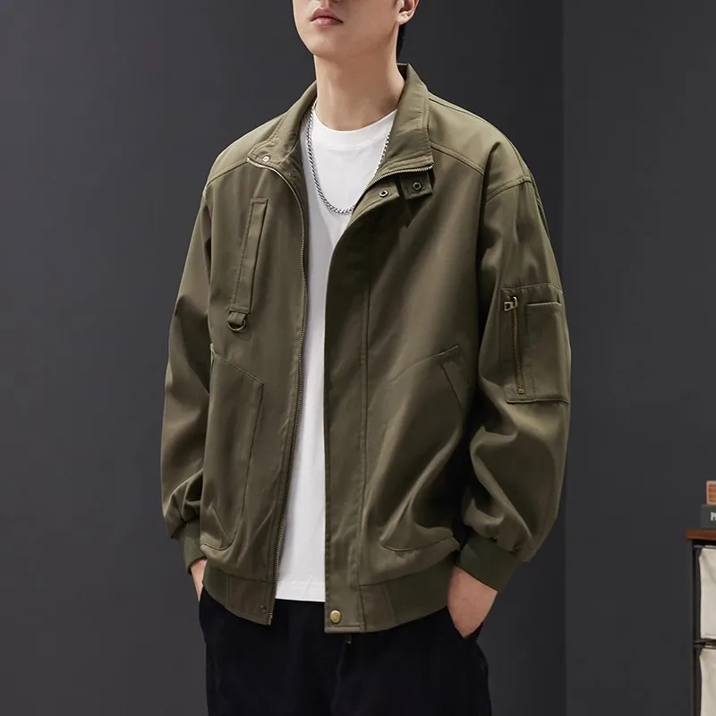 

American Retro Stand Collar Jaet Men's Spring Autumn New Faion Brand Windproof Flight Loose Casual Workwear Jaet