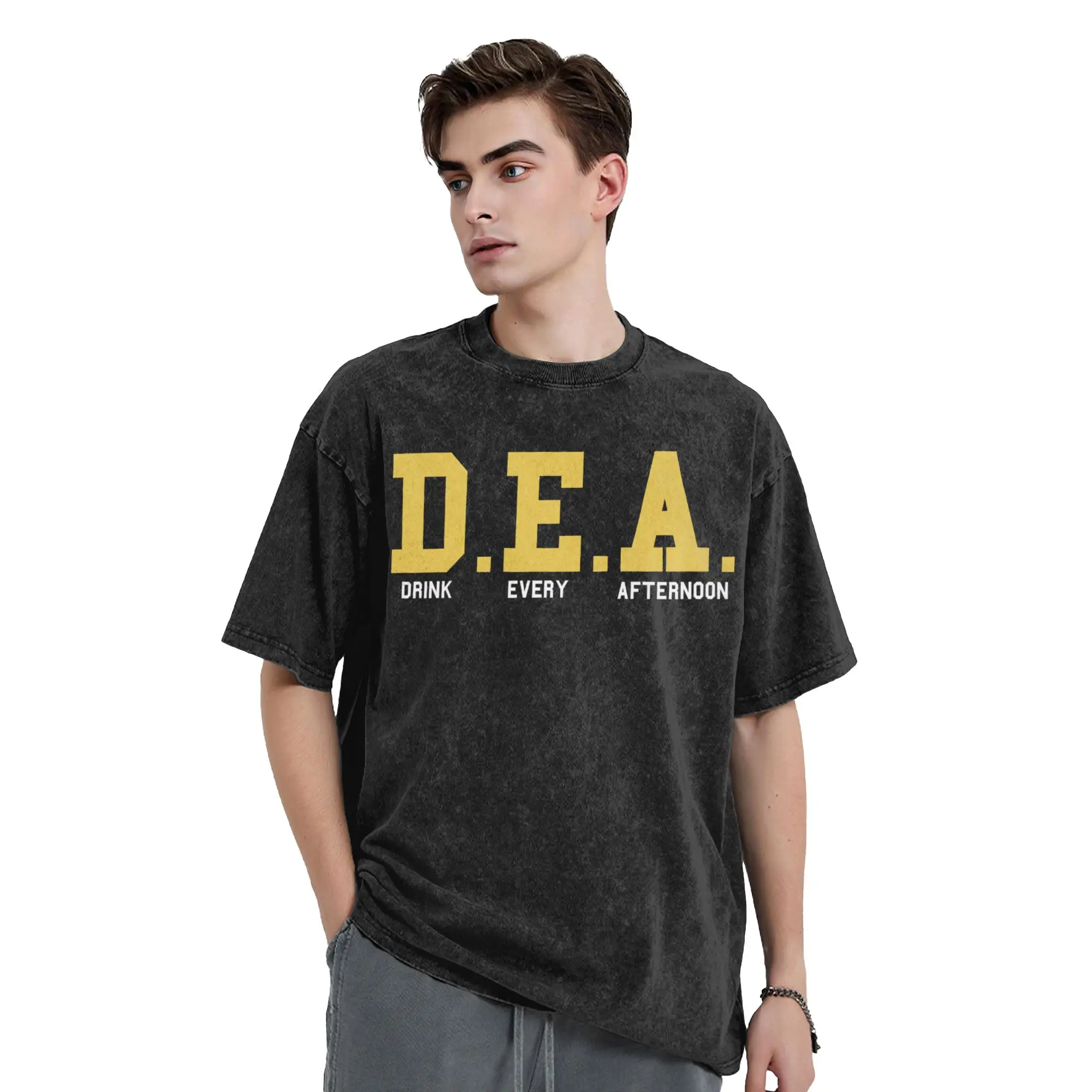 DEA Special Agent Drink Every Afternoon T Shirt Hip Hop Washed Cotton Street T-Shirts  Novelty Men Women Streetwear Summer Tees