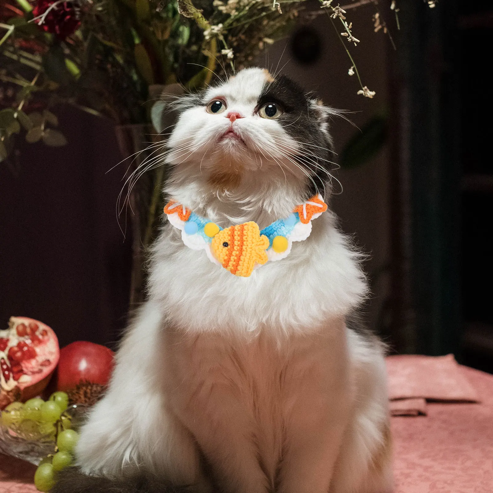 

1pc Adjustable Cat Collar Cartoon Fish Woolen Yarn Decorative Pet Neckwear For Small Cats Kitten Scarf Fashion Collar Accessory