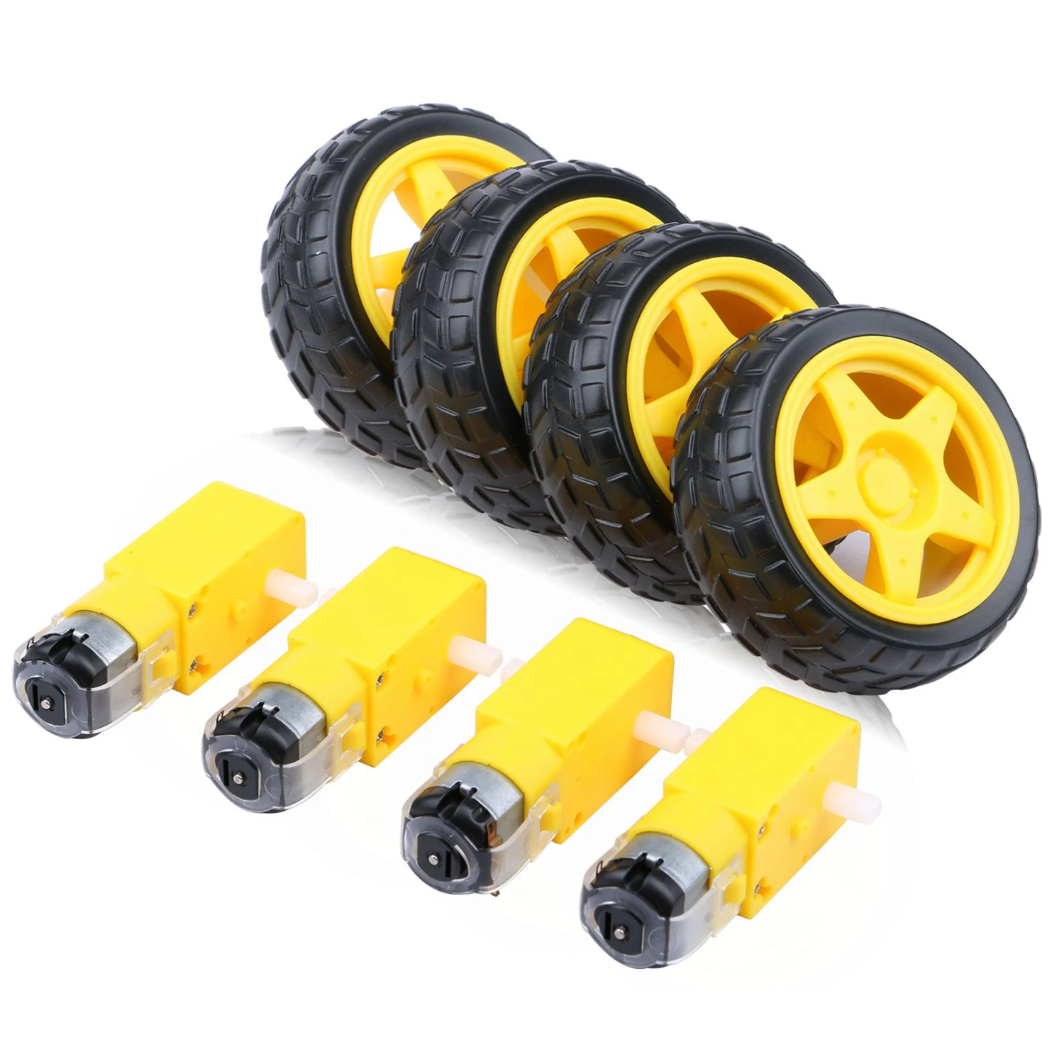 4 Sets TT Motor DC 3-6V Gearbox Motor Dual Shaft 200RPM Ratio 1:48 Motor with Tire Wheel Kit for Arduino DIY Smart Car Robot