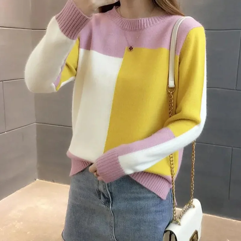 Women Sweater Pullovers Warm Loose Knitted Sweaters Autumn Winter Casual Fitting Long Sleeves Bottoming Shirt Top Ladies Clothes