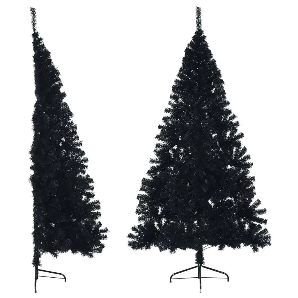 210cm Black Artificial Half Christmas Tree with Stand - PVC Holiday Decor