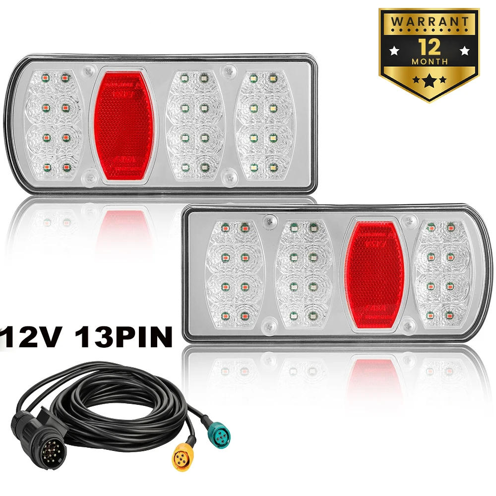 2PCS 12V LED Truck Trailer Tail Light Rear Stop Brake Light Signal Number Plate Lamp 5.5m 13 Pin Wiring Harness Caravan Lorry