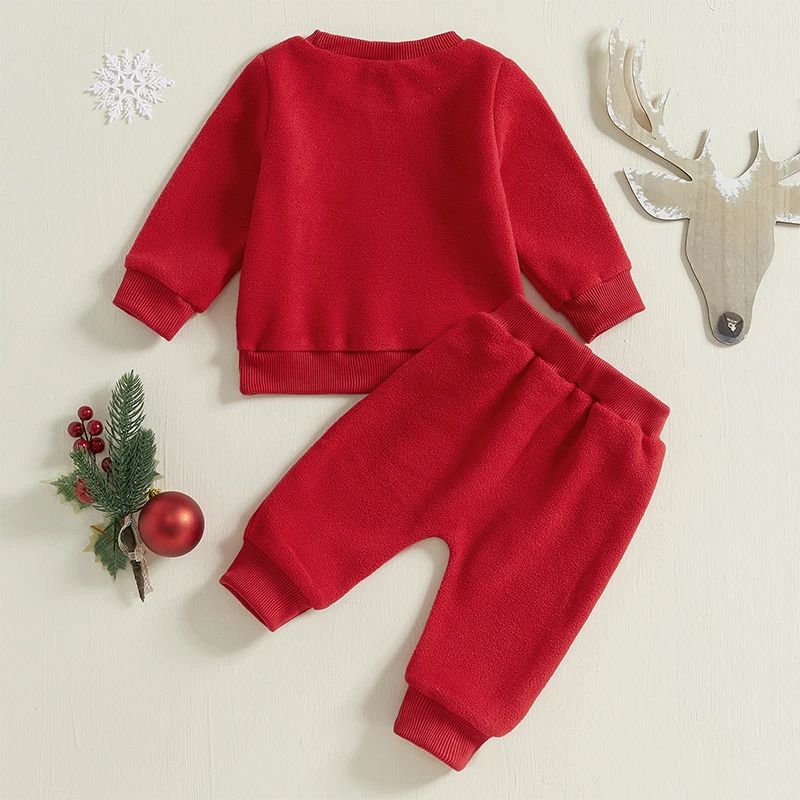 Lioraitiin Toddler Kids Baby Girls Boys Christmas Clothes Outfits Santa Claus Embroidery Long Sleeve Sweatshirts with Solid Pant