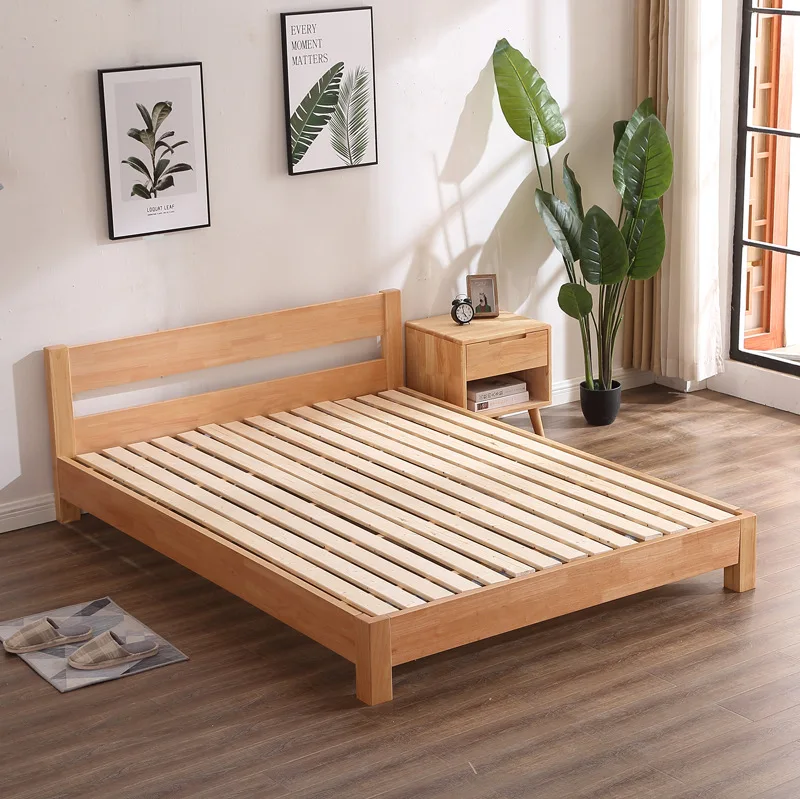 No bedside solid wood tatami bed 1.2m single bed double small apartment 1.5m solid wood bed