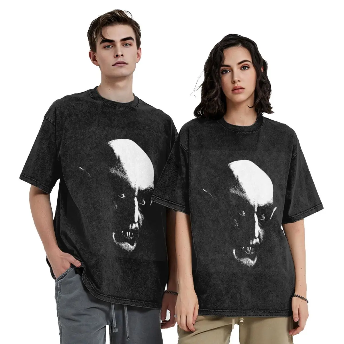 

Nosferatu Movie Logo Hip Hop Short Sleeve T-Shirts Washed Tops Tees Streetwear T Shirt Cotton for Men Women