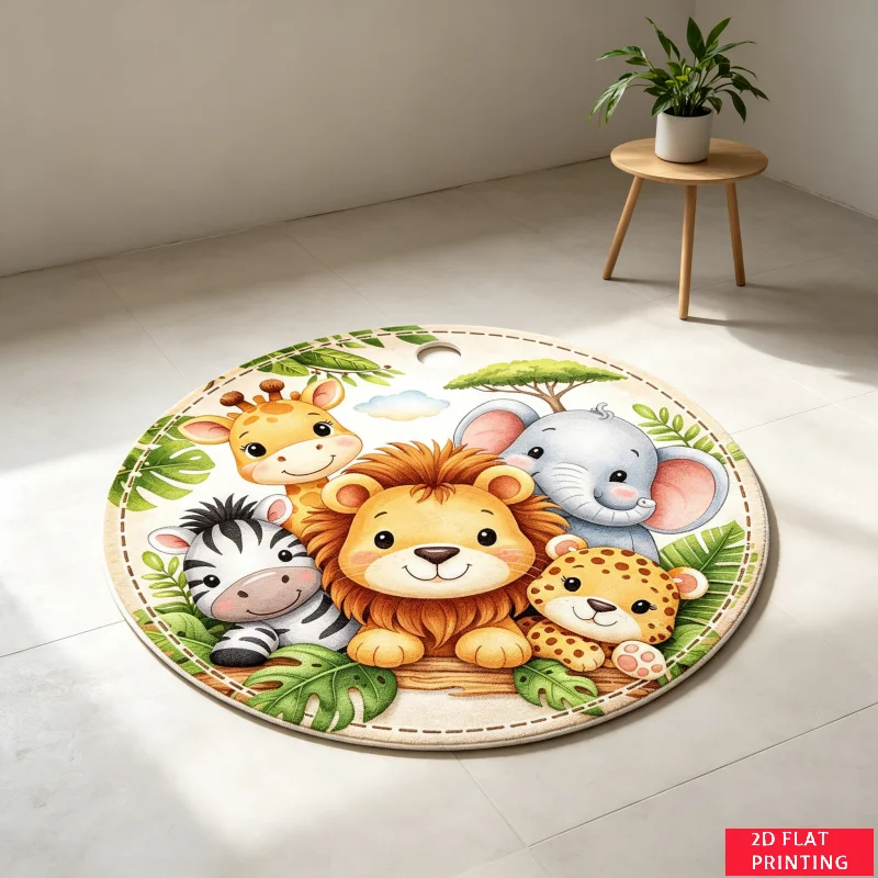 سجادة دائرية بتصميم حيوانات ال - مراجعة Baby Nursery Jungle Rug وسعره
