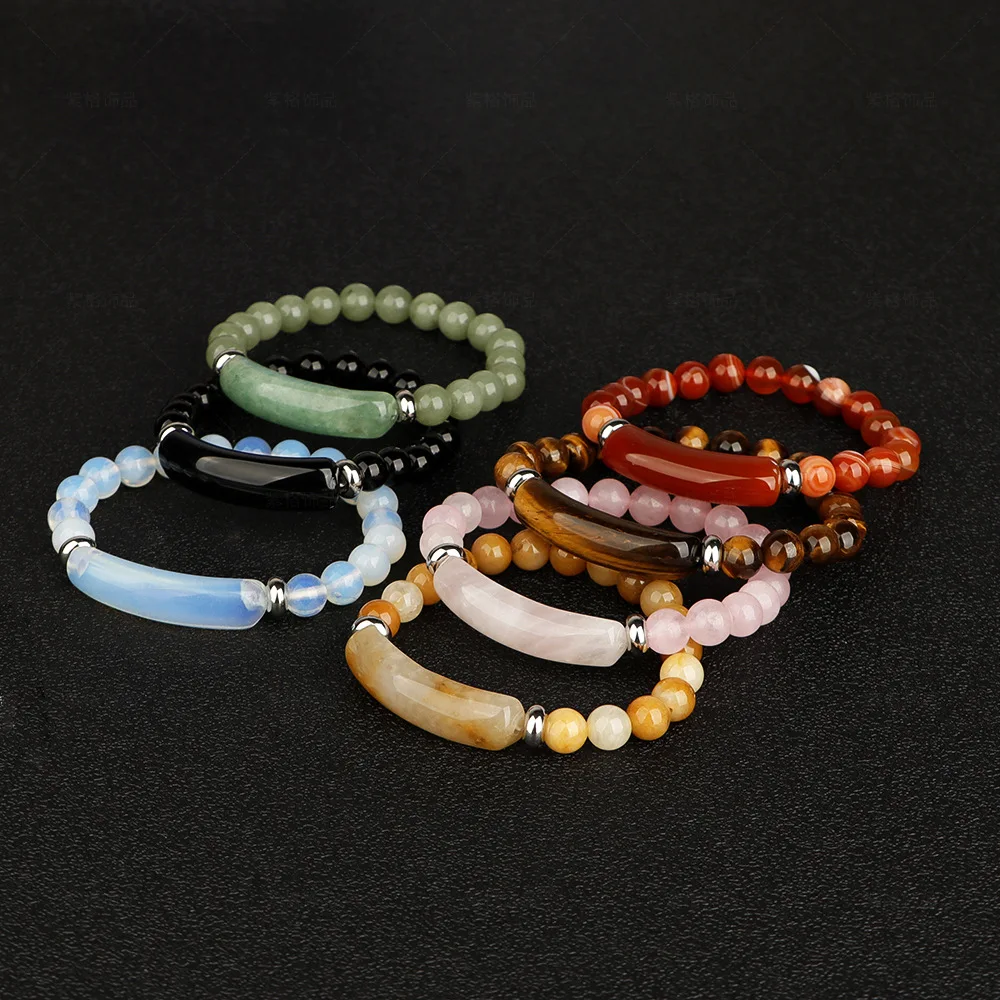 Fashionable Elastic Knitting Crystal Bracelet Classic Leisure Women\'s Ethnic Style Ball Bracelet Simple Natural Stone Bracelet
