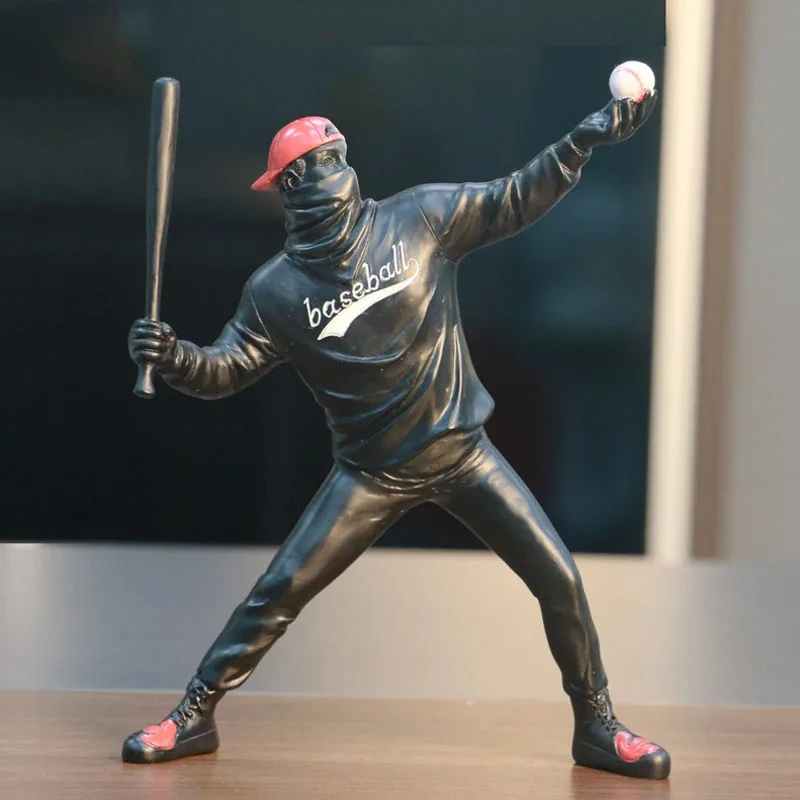 2024 Resin Baseball Bat Thrower Sculptures Banksy Statue Collection Modern Art Crafts Interior Decor Living Room Bookshelf Decor