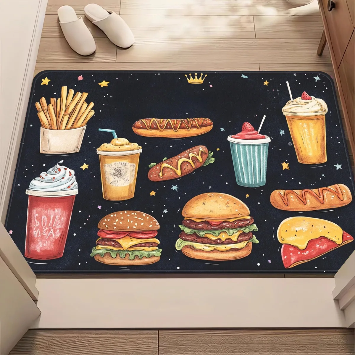Fast Food Snack Doormat - Burger Fries Soda Print Floor Mat, Fun Kitchen Entry Rug, Non-Slip, Multiple Sizes