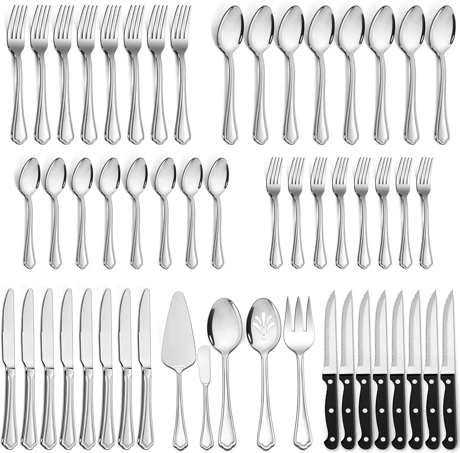 

65-Piece Stainless Steel Flatware Set for 10 with Steak Knives and Serving Utensils, Dishwasher Safe