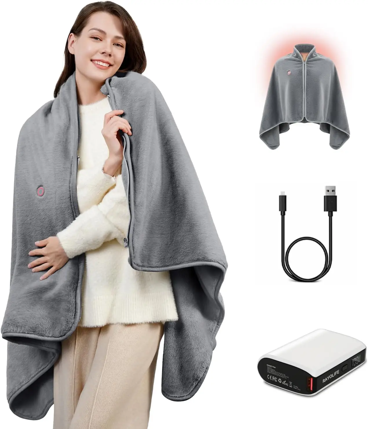 

Portable Heated Blanket with Rechargeable Battery, Far Infrared Heat, Soft Faux Fur for Home Office Travel Camping