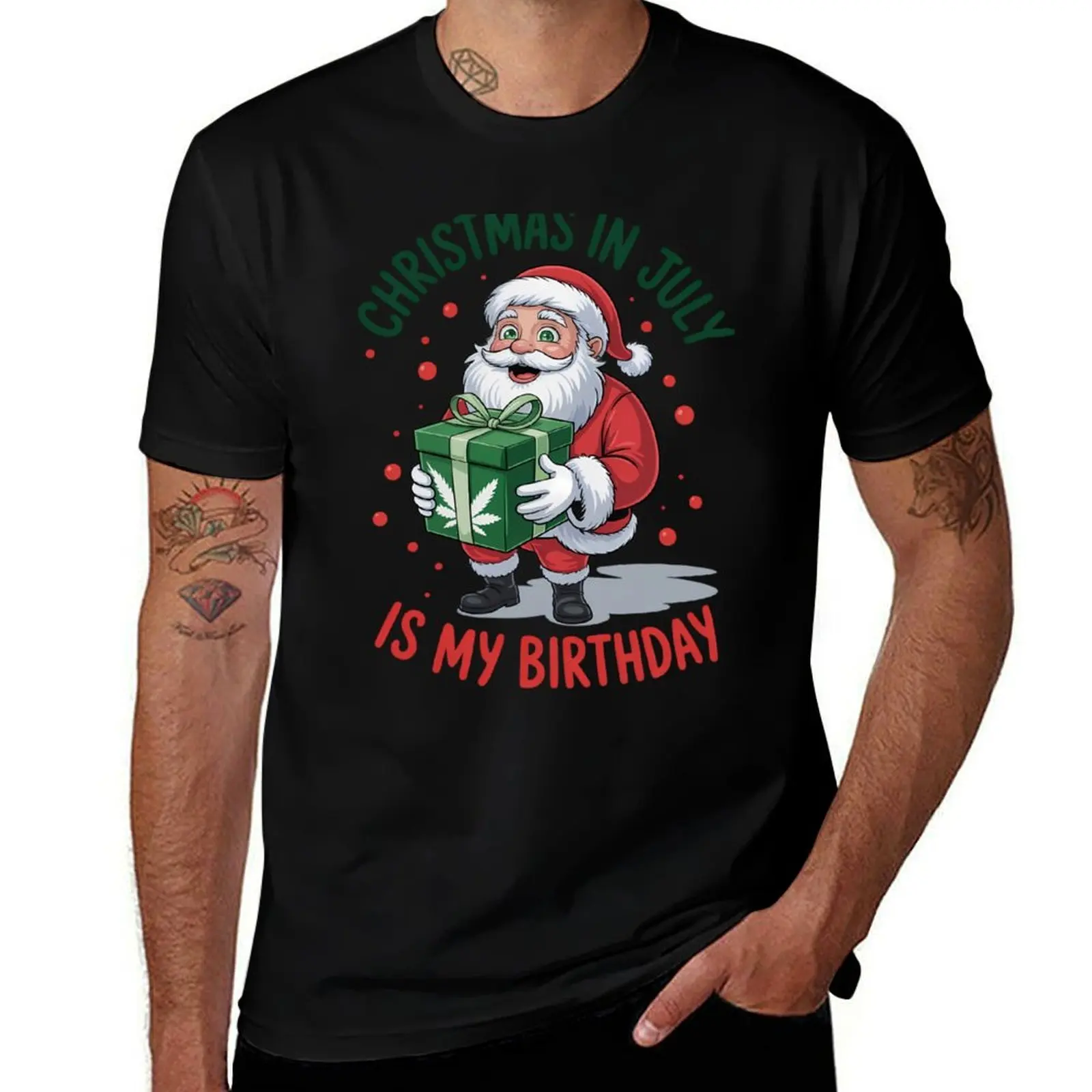 

Christmas In July is my Birthday Santa Summer Holiday T-Shirt topping graphic shirts cotton graphic tees tshirts for men