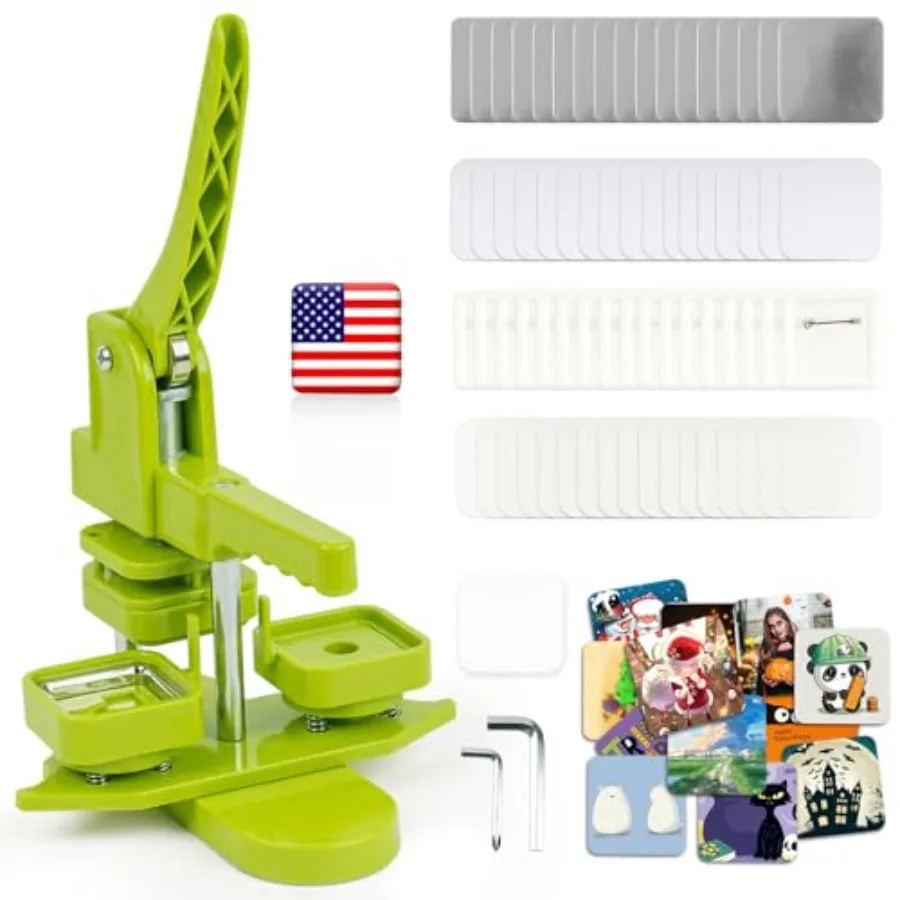 

Square Installation-Free Pin Maker Machine 50mm/1.97in Square-Shaped Pin Badge Button Press Machine with 100pcs Button Maker Su