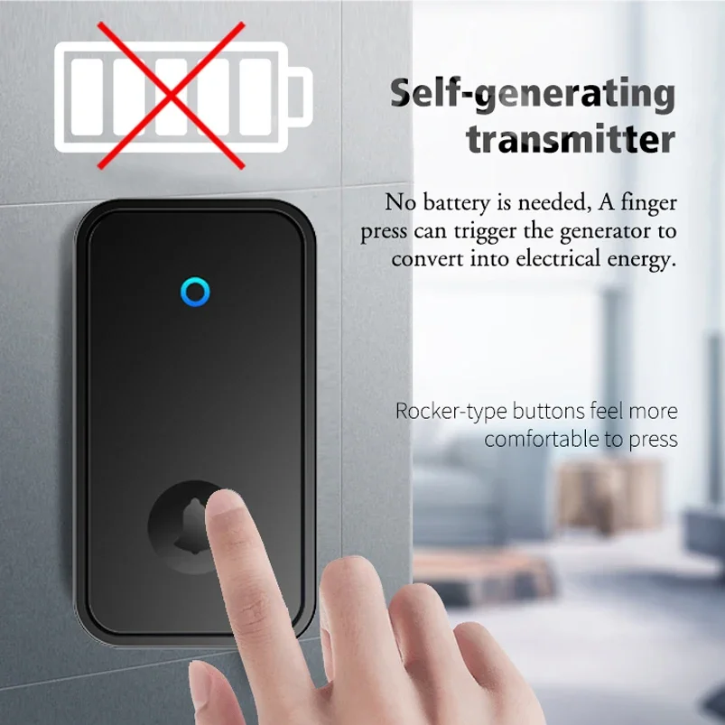자체 전원 방수 무선 초인종 스마트 홈 배터리 없음 150M 범위 원격 수신기(벨소리 포함)