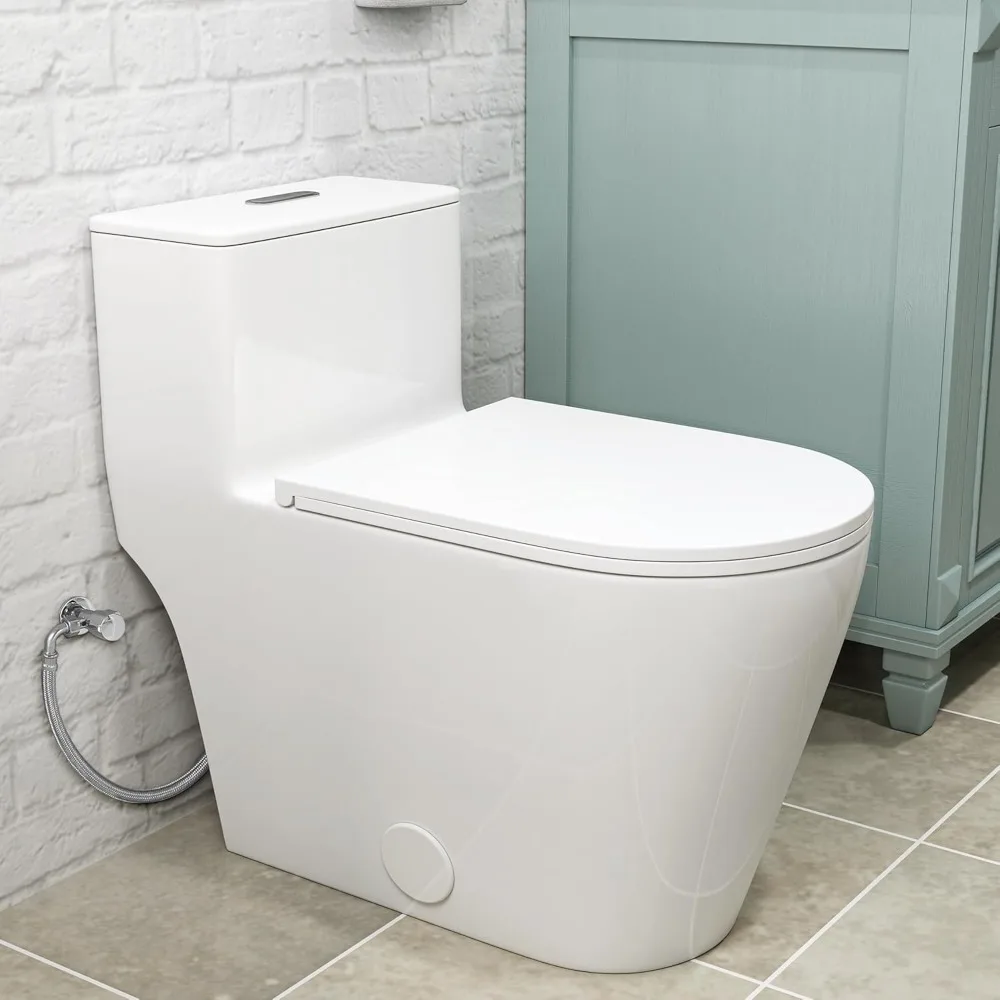 Compact One-Piece Elongated Toilet Dual Siphon Flush 1.1/1.6 GPF 12 Inch Rough-In 16-1/8" Comfort Height Bathroom Sanitary Ware