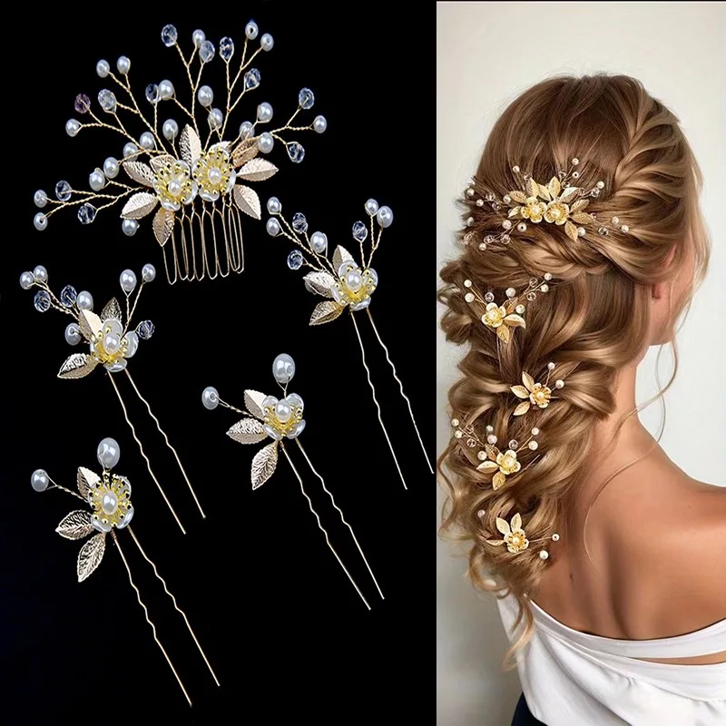 Silver Alloy Leaf Crystal Pearl Bridal Headband Gold Plated Flower Hair Accessories Perfect for Birthdays and Anniversaries