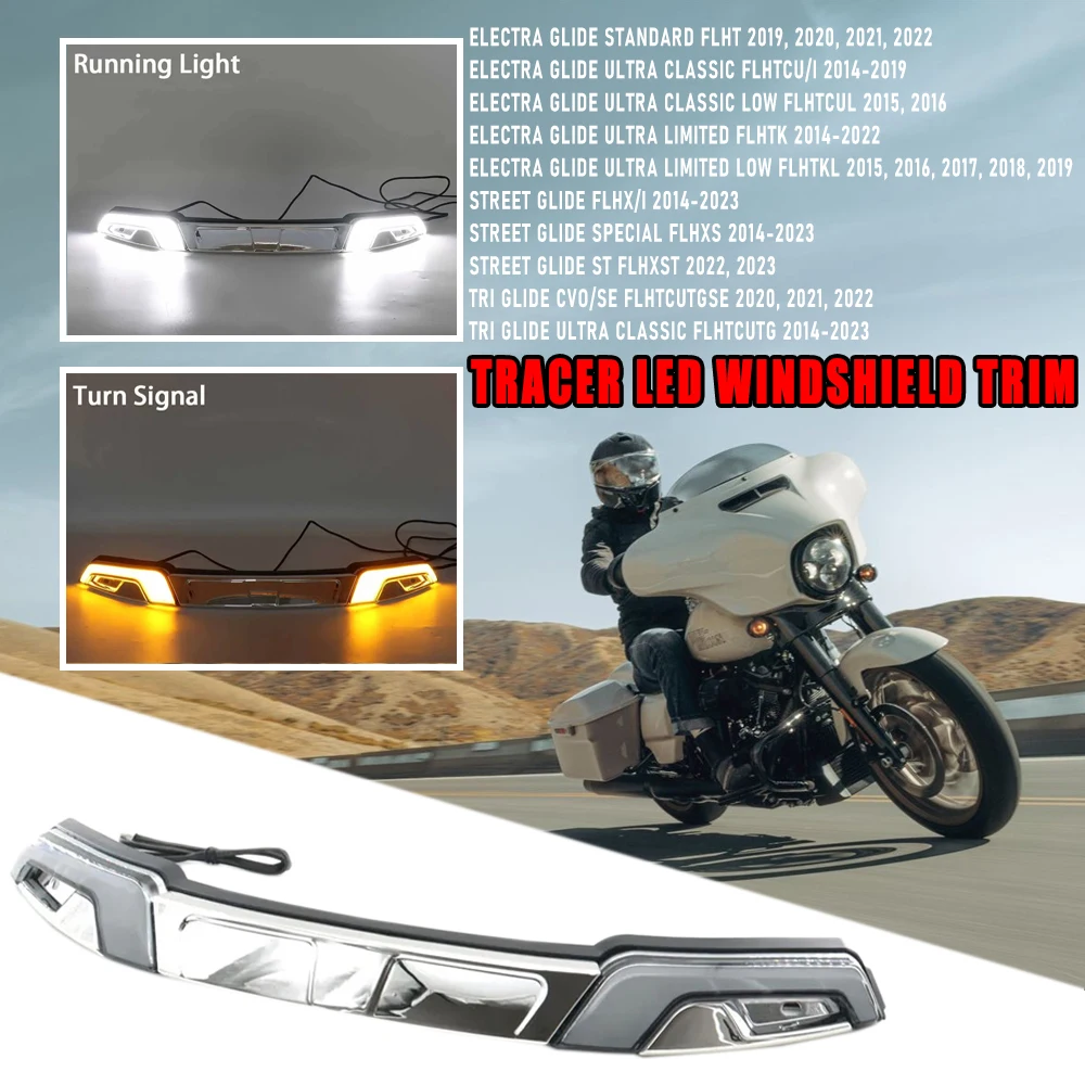 

Suitable For Harley Touring Street Glide Road King Electra Tri Glide FLHR FLHX FLTXR 2014-2023 Motorcycle LED Tracer Windshield
