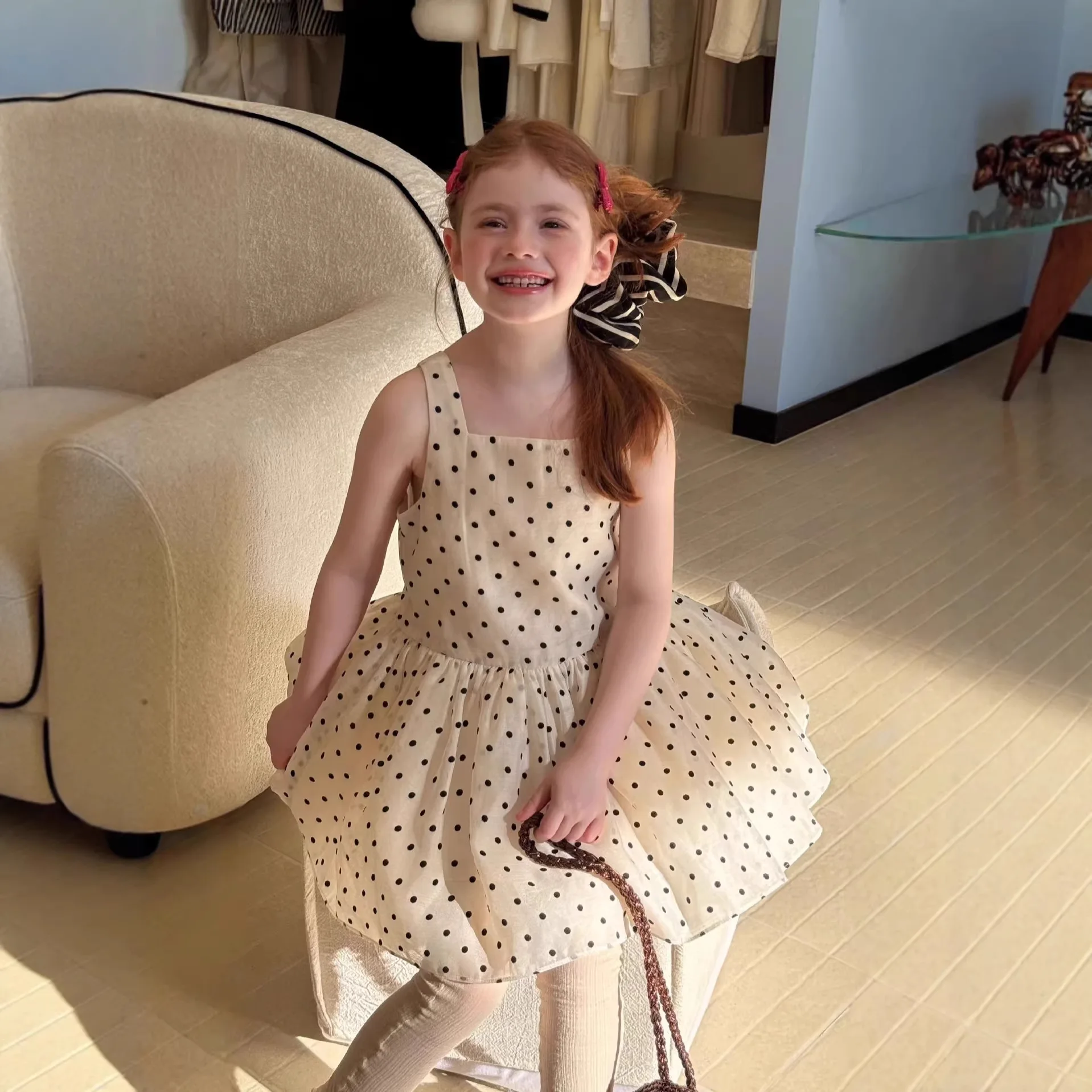 

Girls Dress 2026 Spring Summer New Sweet Polka Dot Vest Dress Temperament Casual Daily Stylish Wear