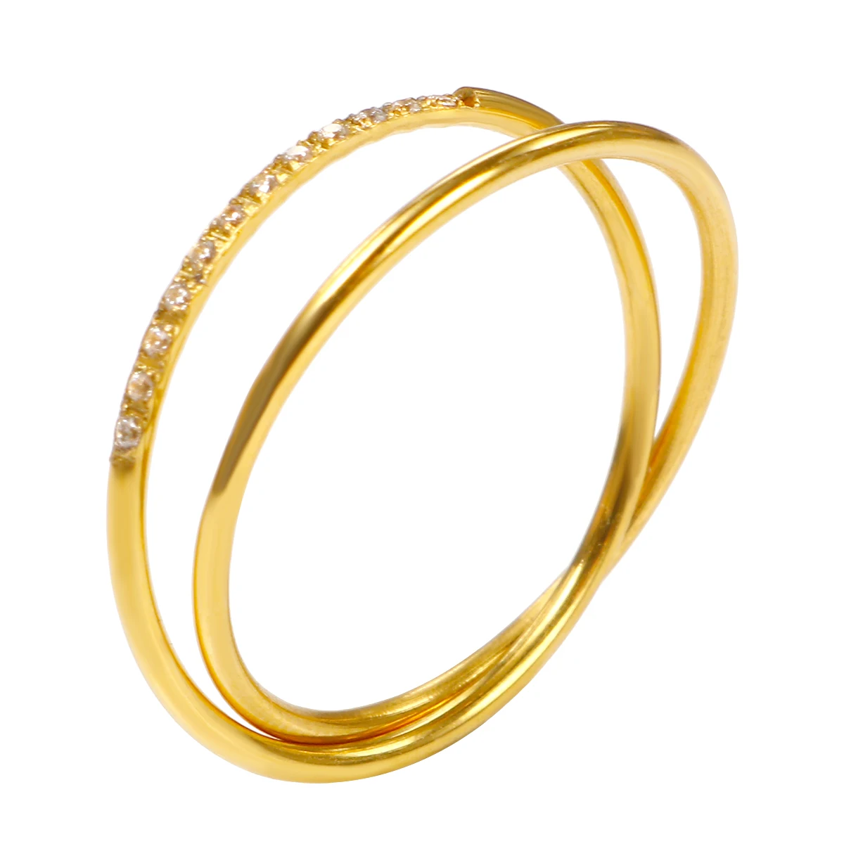 JINHUI Classic Gold Color Double Rolling Two in One Sets Stainless Steel Interlocked Rings Couple Ring Anniversary Jewelry Gifts
