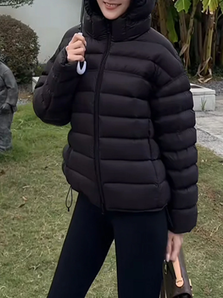 

Trendy ort Hooded down Jaet Women's Cotton Puffer Coat American Retro Sle Fall Winter New Arrival Casual Outerwear