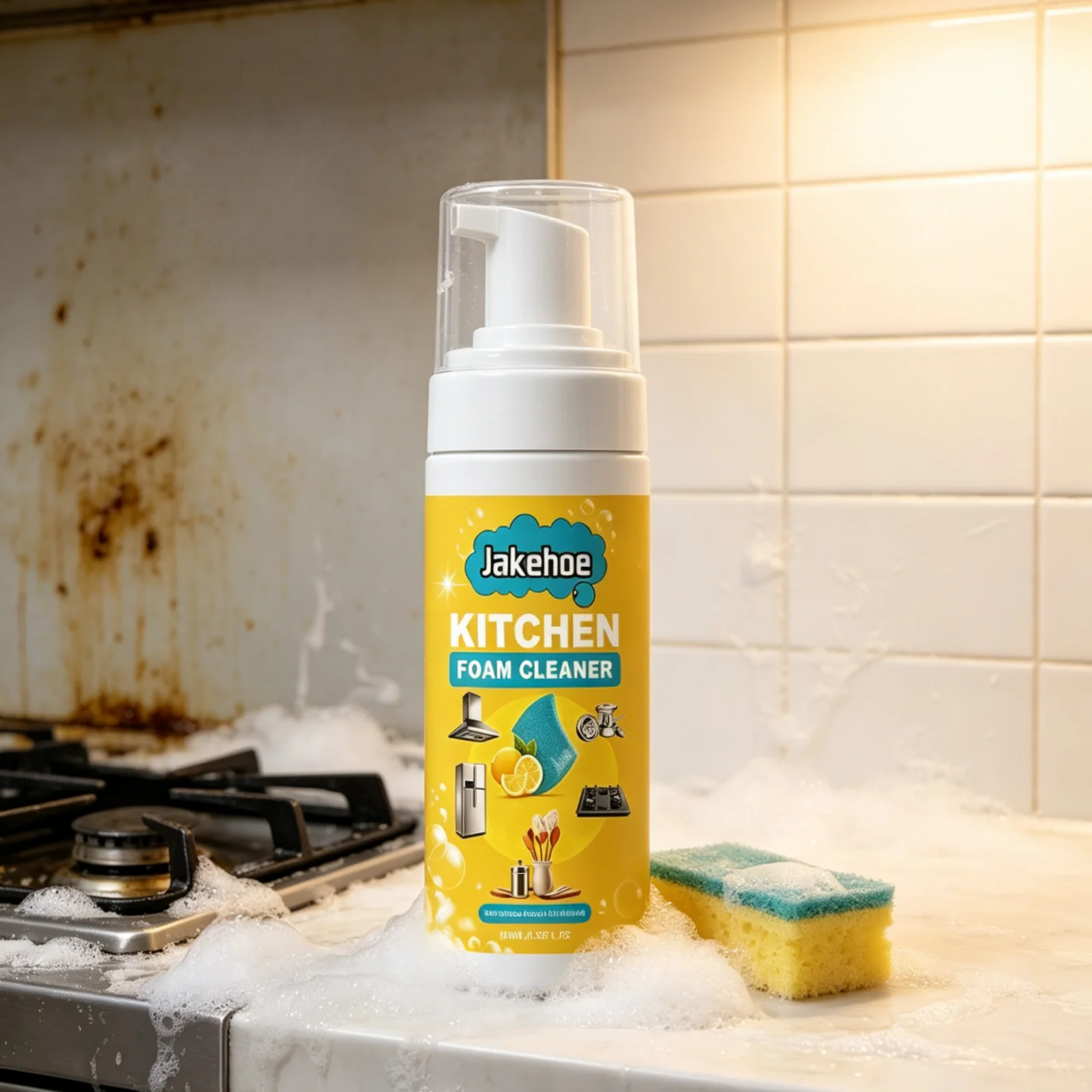 Jakehoe Kitchen Foam Cleaner Deep Cleaning Powerful Degreasing Remove Stubborn Stain Reduces Odors Fast Acting Kitchen Degreaser