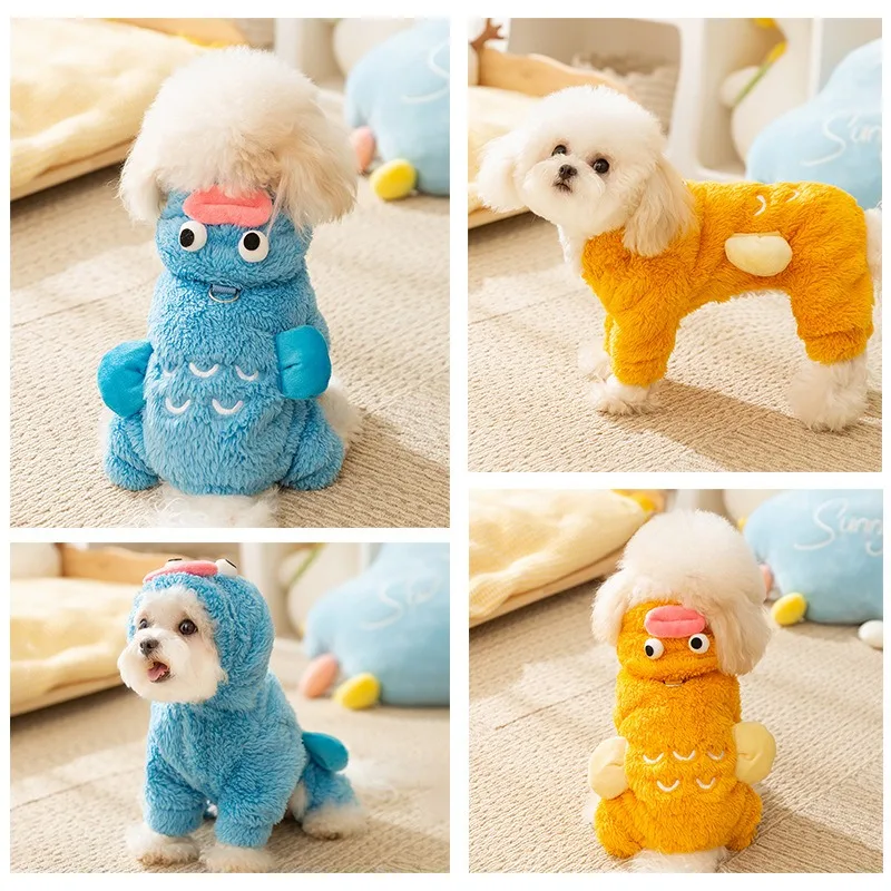 

Halloween Pet Costume Autumn and Winter Dog Warm Clothes Cute Big Eyes Cute Ugly Fish Four Legs Transformation CostumeTeddy Coat