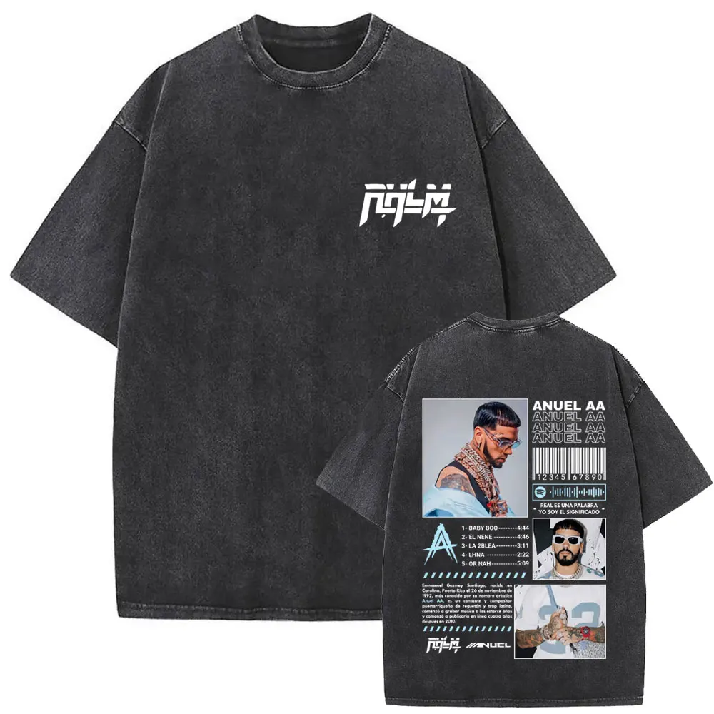 

Rapper Anuel AA Vintage Washed T Shirts Real Hasta La Muerte Tee Shirt Men Women Cotton Hip Hop Oversized Short Sleeve T-shirts