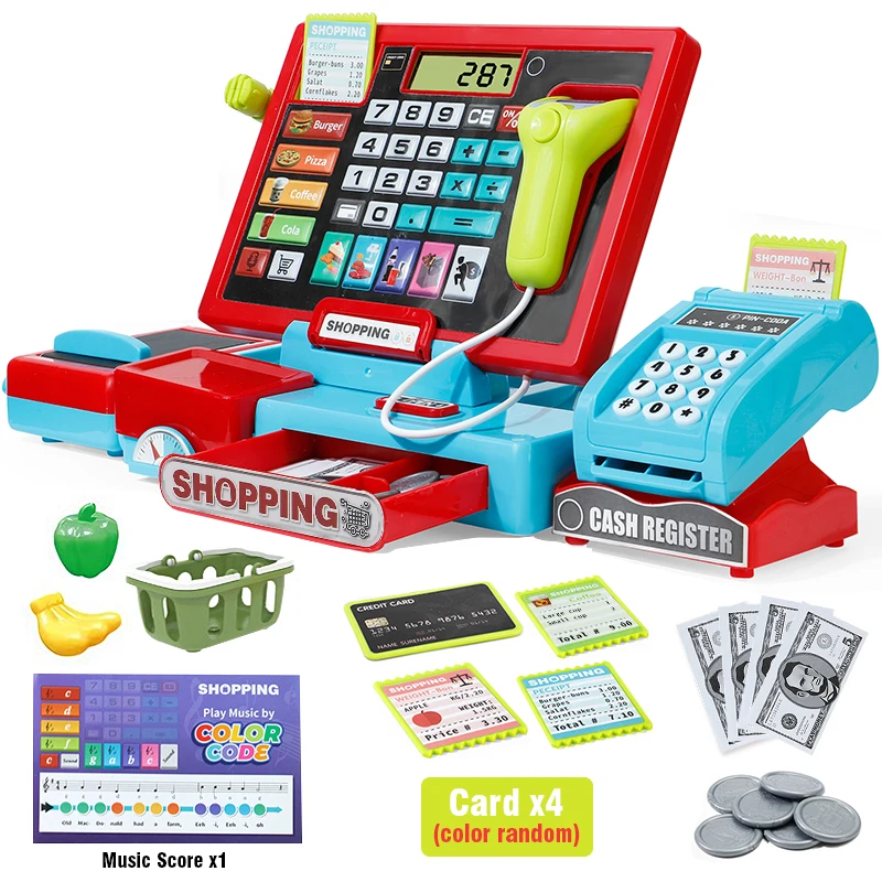 ショッピングレジプレイセット、本物そっくりの電卓付き、ごっこ遊びストア、学習玩具、クリスマス-ハロウィン-新年のギフト