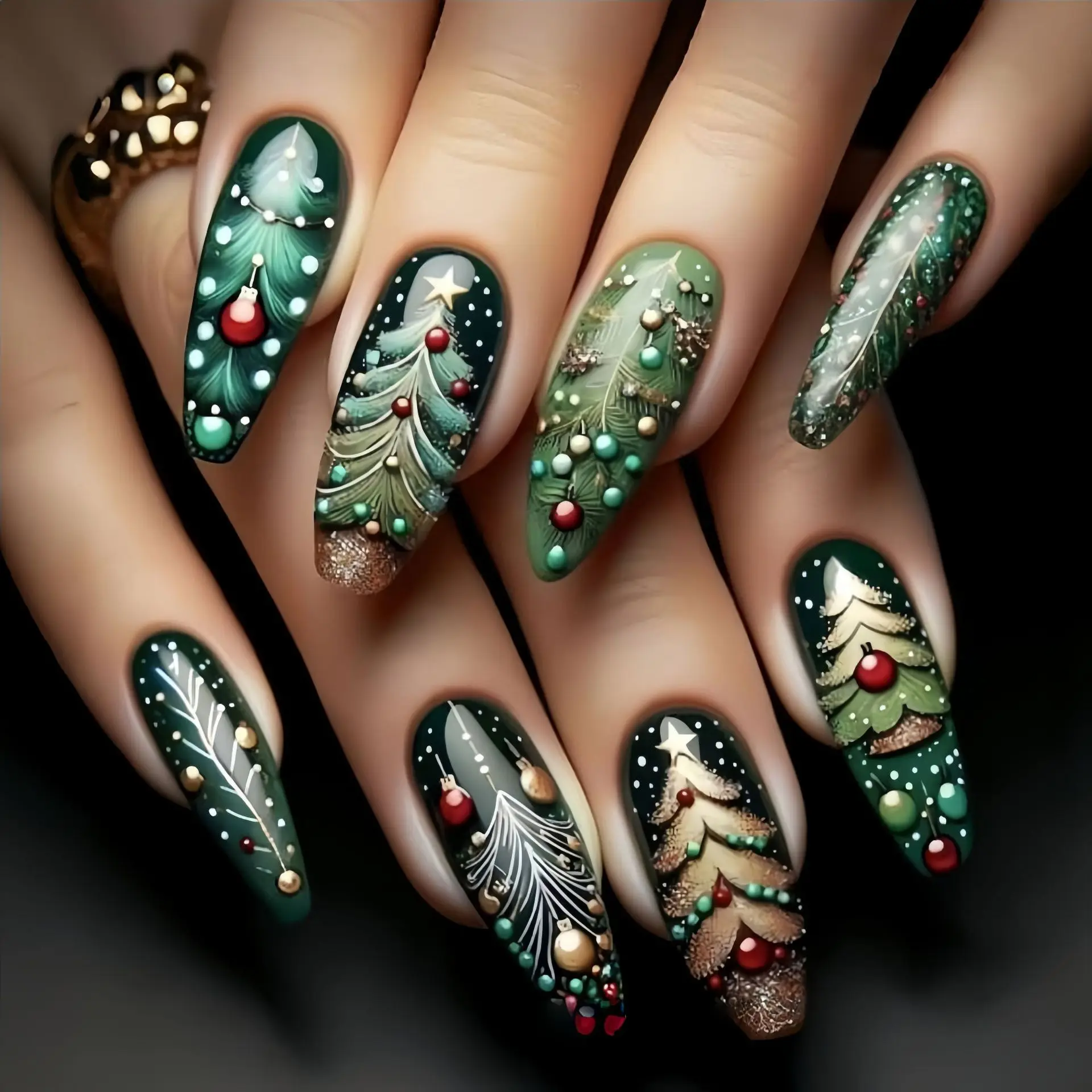 Medium fake nails for Christmas party snowflakes Christmas tree Santa Claus elf alsmond Square tips press on false nail art set