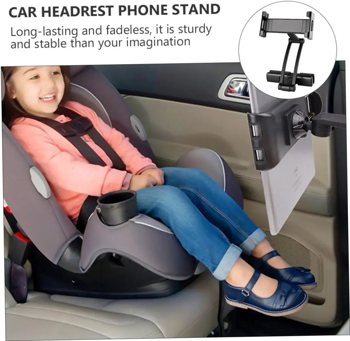 Universal Car Headrest Mount Holder for Kids Car Phone Holder with Angle- Adjustable Holding Clamp for Phone Tablets for Iphone