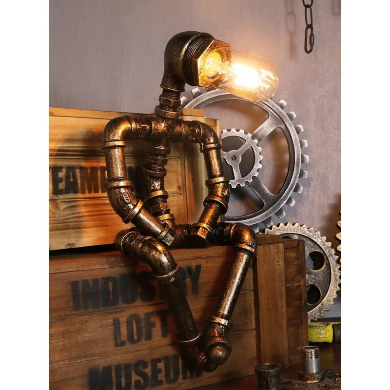 Punk Mechanical Pipe Craft Desk Lamp Unique Table Ornament Creative Gift for Study & Coffee Shop Decor