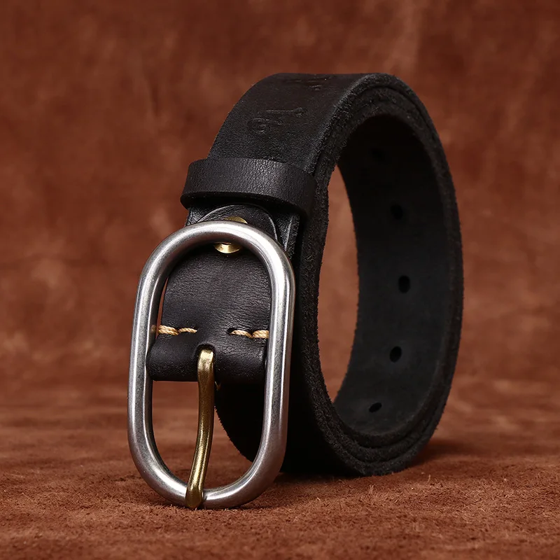 3.3CM Genuine Leather Belt for Men High Quality Stainless Steel Needle Buckle Jeans Cowskin Casual Belts Cowboy Waistband Male