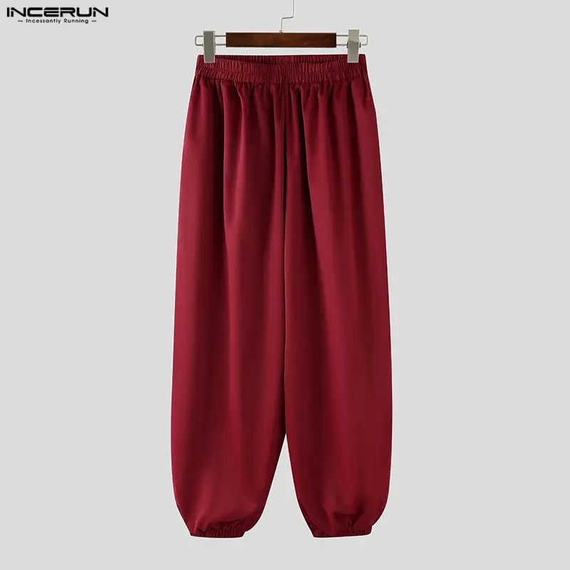 INCERUN 남성 바지 솔리드 컬러 조거 팬츠 신축성 있는 허리 캐주얼 바지 남성 루즈 스트리트웨어 2025 새틴 패션 레저 롱 팬츠