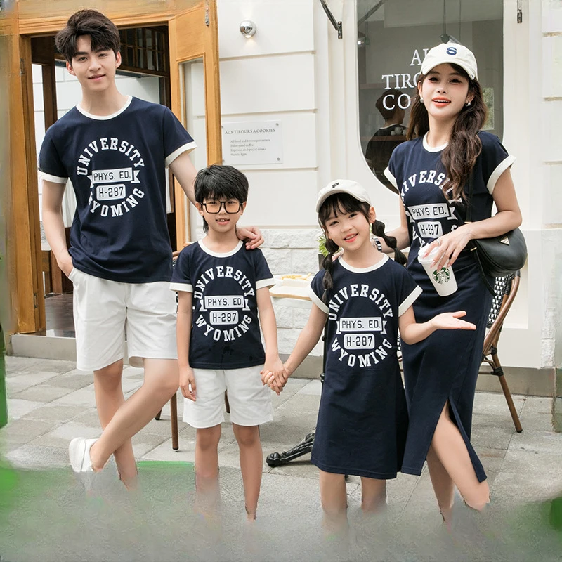 Beach Ware Clothes for Family Shirts Set Vacation Long Mother and Daughter Blue Dress for The Sea Resorts Look Father Son Outfit