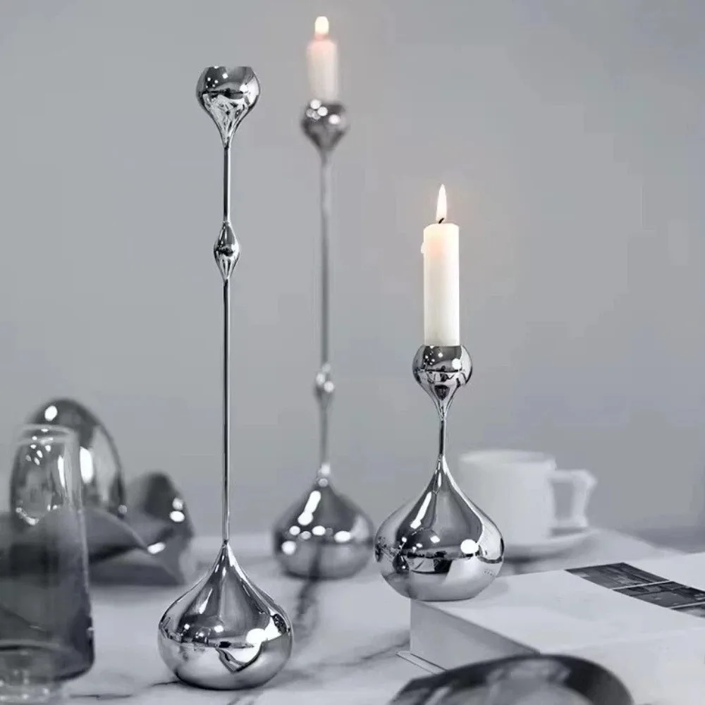 Decorative Romantic Candle Holder European Style Luxury Water Droplet Candlestick Silver Table Decoration Table Centerpiece