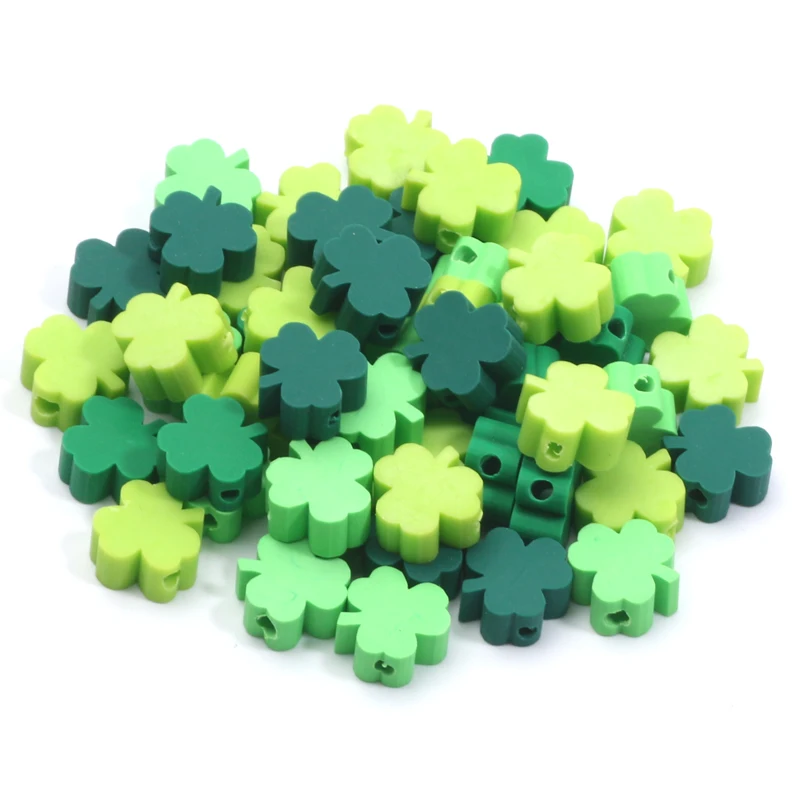 20/50/100pcs Green Clover Leaf Shape polymer Clay Loose Spacer Beads For Jewelry Making Diy Bracelet Necklace Craft Accessories