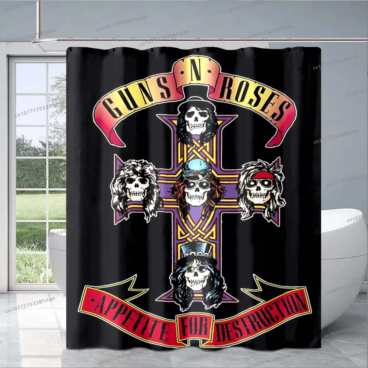 Guns N Roses-cortina de ducha de banda de roca dura, patrón de Collage de Calavera, cortina de ducha artística, decoración de baño, regalo de moda
