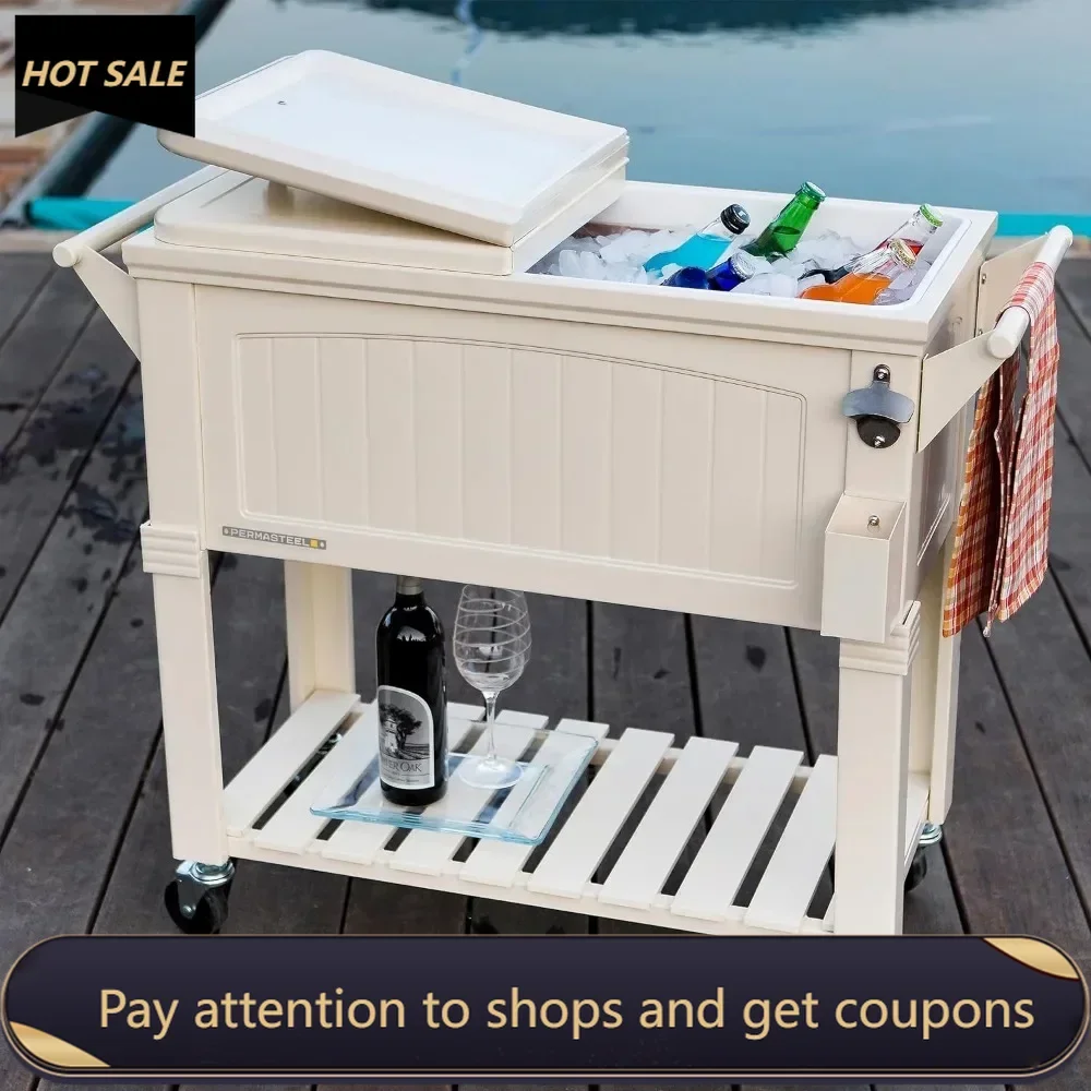 

80-Qt Antique Patio Cooler for Outside | Outdoor Beverage Cooler Bar Cart, Rolling Cooler with Wheels and Handles Freight free