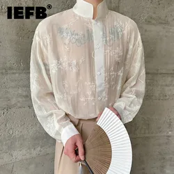 IEFB Autumn New Stylish Shirt Men's Wear Micro Transparent Threedimensional Floral Stand Collar Long Sleeved Top Trend 9C7013