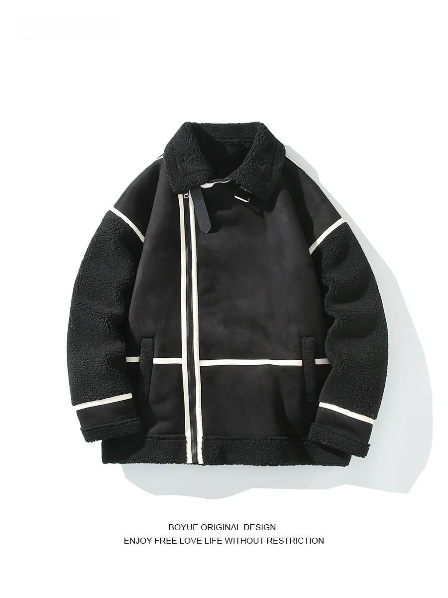 

Boyue American Splicing Motorcycle Jaet Lamb Velvet Cotton Jaet Крутой дизайн Мужская повседневная верхняя одежда большого размера