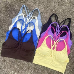 Sports Top Bra Cross Straps Gym Workout Top Yoga Vest Women High Impact Fitness Bralette Push Up Running Tight Padded Underwear