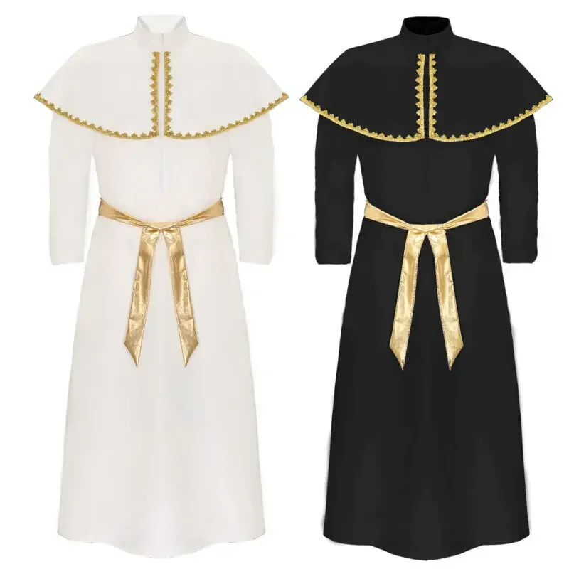 

Halloween Roman Pope Cosplay Costume for Men Adult Medieval Autumn Religion Outfits Easter Purim Long Sleeve Capelet Long Robe