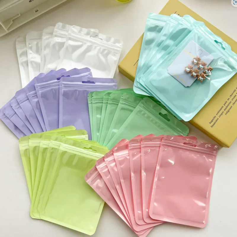 10-50pcs Candy Colors Zip Bags Pouches Reclosable Plastic Jewelry Cookie Food Storage Bag Zipper Bags Clear Gift Packaging Case