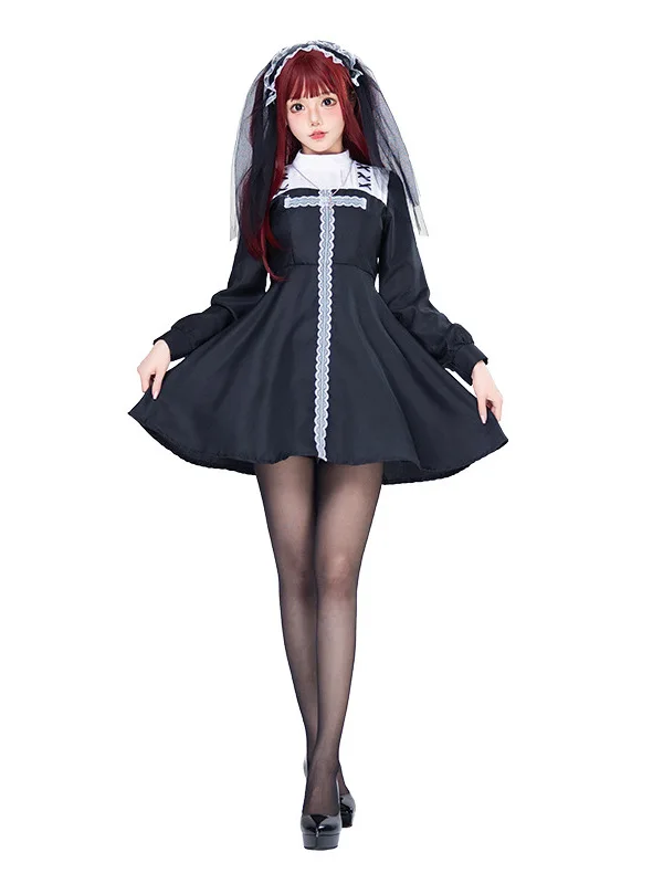 

Готический костюм на Хэллоуин, костюм невесты, монахини, креста, k, женский наряд ведьмы, китайский производитель, лето 2024, лето