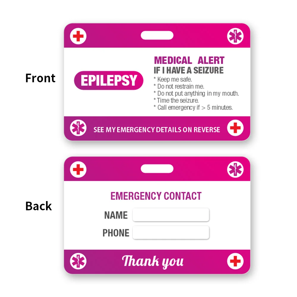 Medical Alert ID Card for Epilepsy With Ribbon Strap, Seizure Emergency Information Card, Medical Condition Wallet Card, Epilept