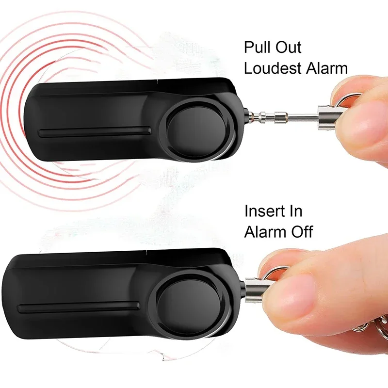 Mini Personal Pull Pin Self-Defense Emergency Security Alarm 130dB Sound Rechargeable Women Elderly Child Safety Supply Keychain