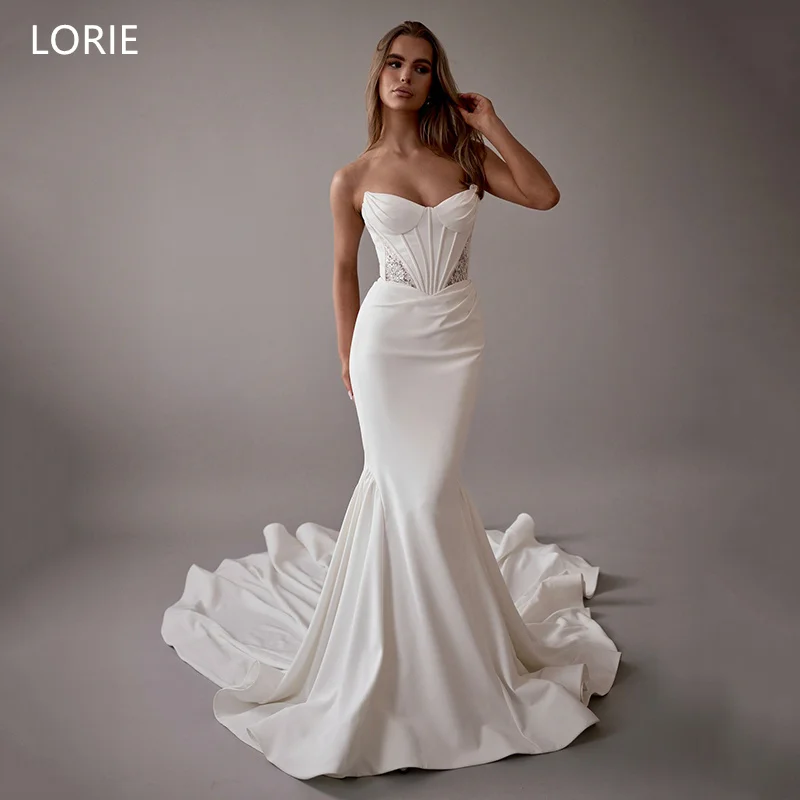 

LORIE Elegant Backless Strapless Wedding Dresses Mermaid Sleeveless Bride Prom Gown Lace Pleated Bridal Gowns Customized