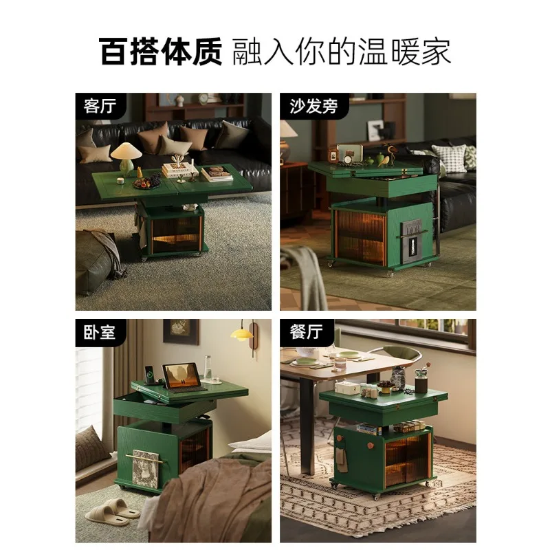 Solid wood folding coffee table, can be lifted and moved