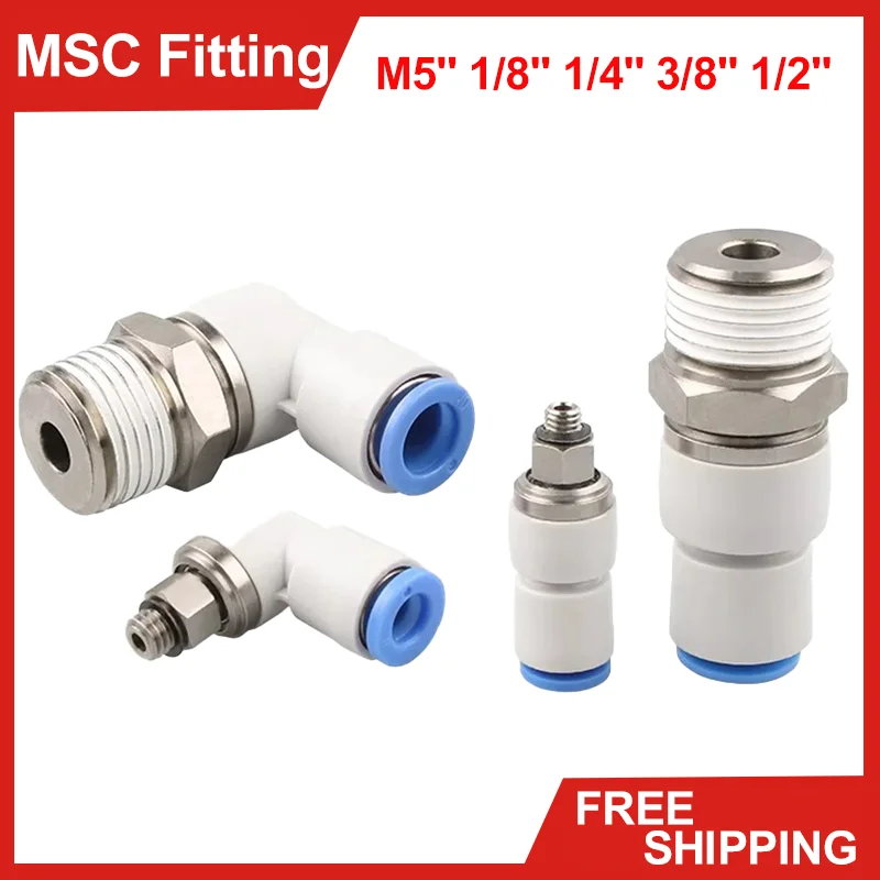 MSC Type Pneumatic Thread High Speed Rotary Joint NRL KSL NRC KSH Bend-through Quick Connector Straight Pipe Fitting 4mm 6mm 8mm